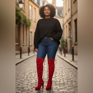 Red Over-the-Knee Women's Boots Size 6.5 WW